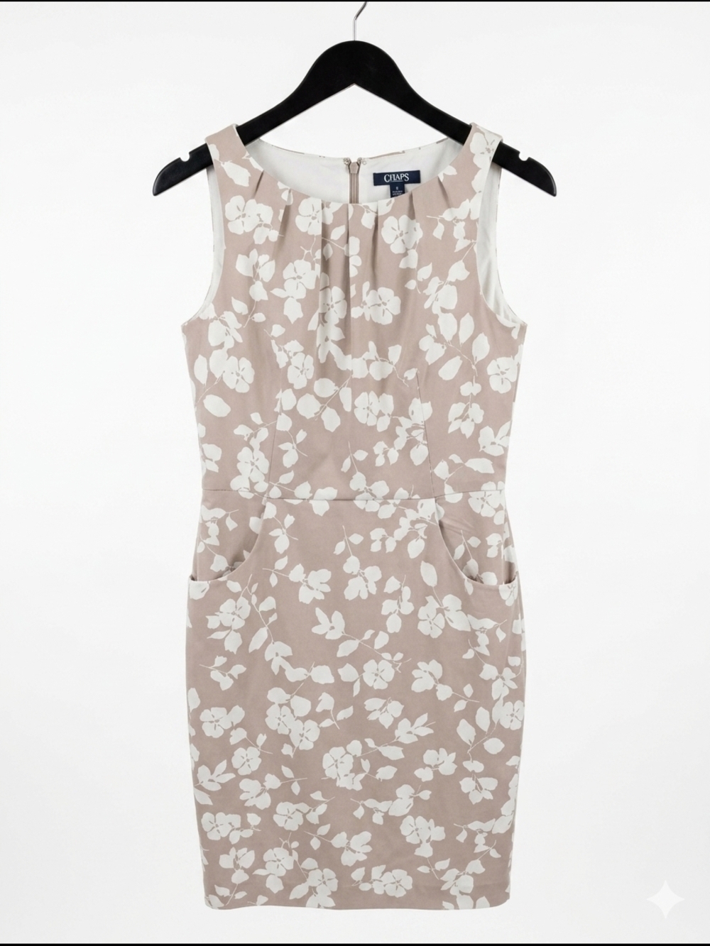 Chaps Sleeveless Beige Floral Sheath Dress